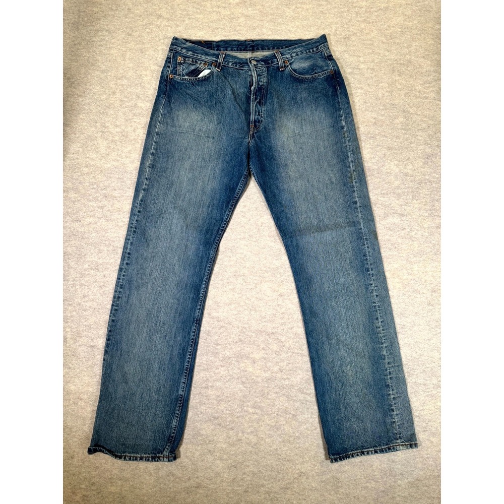 Levis 501 Straight Leg Jeans Mens 36x34 Blue Denim Cotton Mid Rise Button Fly